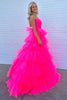 Load image into Gallery viewer, Hot Pink A-Line Tiered Tulle Long Prom Dress