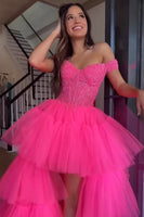 Load image into Gallery viewer, Blue High Low Homecoming Prom Dress with Lace