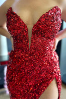 Load image into Gallery viewer, Fuchsia Strapless Sequin Prom Dress with Slit