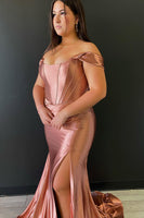 Load image into Gallery viewer, Green Corset Off the Shoulder Long Prom Dress with Slit