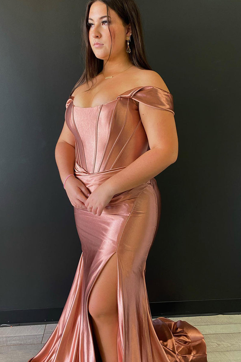 Load image into Gallery viewer, Green Corset Off the Shoulder Long Prom Dress with Slit