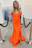 Load image into Gallery viewer, Orange Corset Off the Shoulder Long Prom Dress with Slit