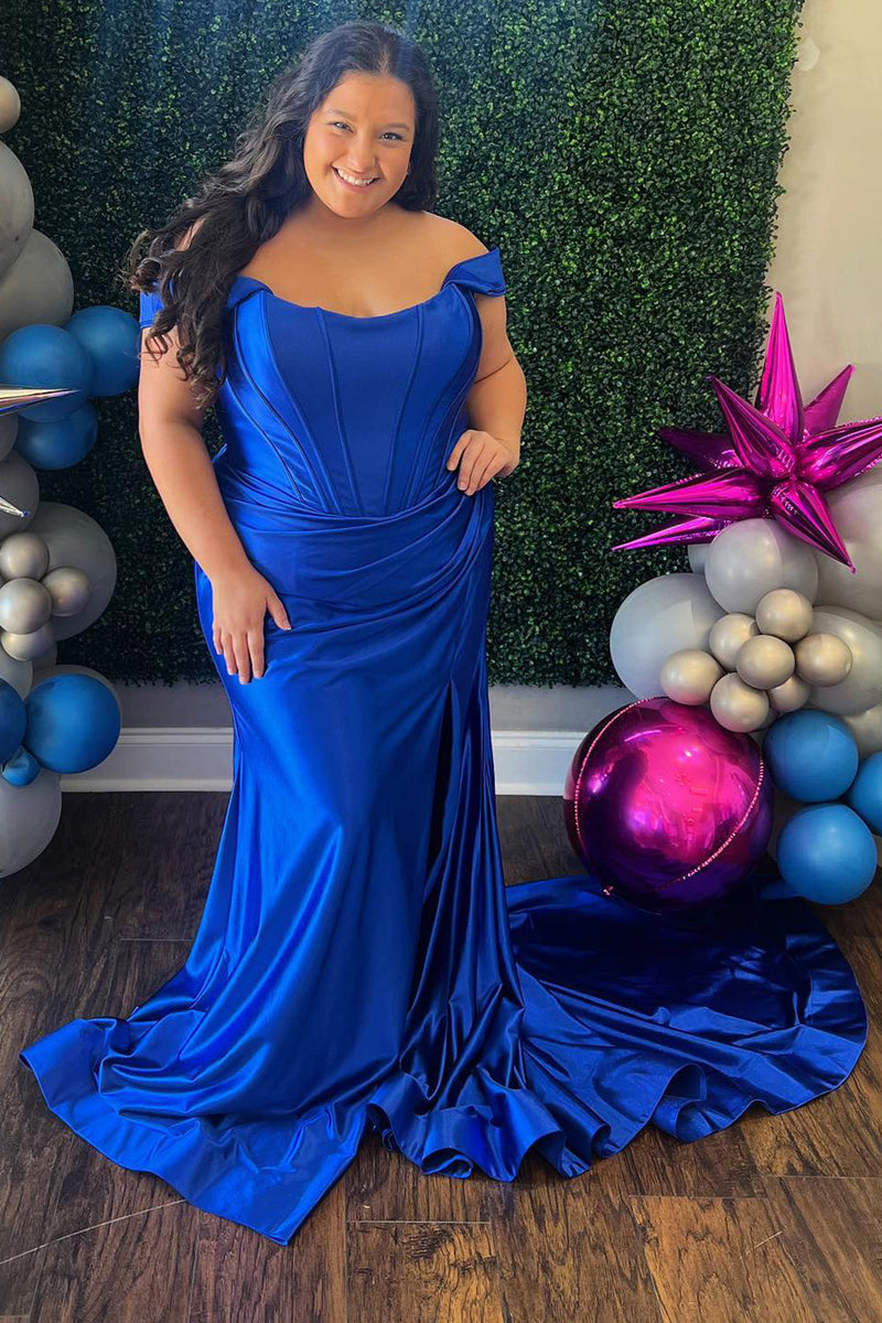Load image into Gallery viewer, Green Corset Off the Shoulder Long Prom Dress with Slit