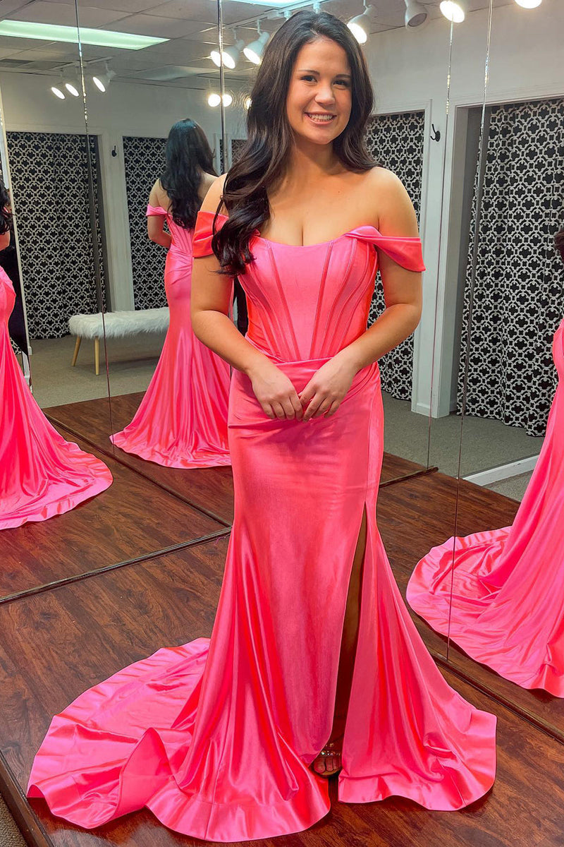 Load image into Gallery viewer, Green Corset Off the Shoulder Long Prom Dress with Slit