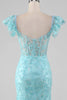 Load image into Gallery viewer, Sky Blue Off the Shoulder Lace and Sequin Mermaid Prom Dress with Slit