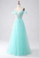 Load image into Gallery viewer, Light Green Cold Shoulder Sequins Prom Dress