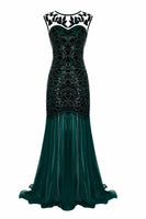 Load image into Gallery viewer, Navy Sequins Boat Neck 1920s Evening Party Dress
