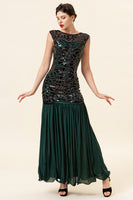 Load image into Gallery viewer, Queendancer Sparkly Dark Green Sequins Long Formal Dress Boat Neck Mermaid 1920s Gatsby Dress