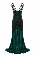 Load image into Gallery viewer, Navy Sequins Boat Neck 1920s Evening Party Dress