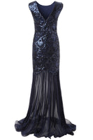 Load image into Gallery viewer, Navy Sequins Boat Neck 1920s Evening Party Dress