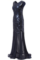 Load image into Gallery viewer, Navy Sequins Boat Neck 1920s Evening Party Dress