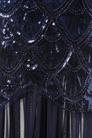 Load image into Gallery viewer, Navy Sequins Boat Neck 1920s Evening Party Dress