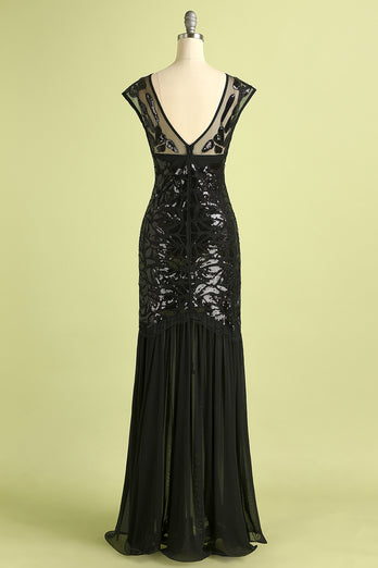 Champagne Sequins Round Neck 1920s Dress