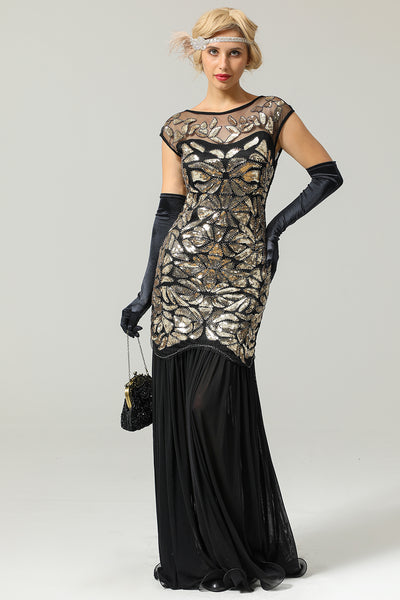 Black&Gold 1920s Sequined Flapper Dress