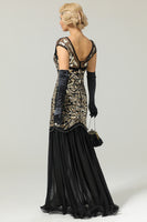 Load image into Gallery viewer, Navy Sequins Boat Neck 1920s Evening Party Dress
