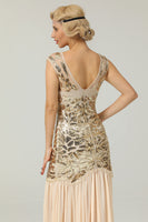 Load image into Gallery viewer, Sparkly Champagne Sequins Boat Neck 1920s Flapper Dress