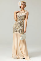 Load image into Gallery viewer, Sparkly Champagne Sequins Boat Neck 1920s Flapper Dress