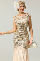 Load image into Gallery viewer, Sparkly Champagne Sequins Boat Neck 1920s Flapper Dress