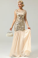 Load image into Gallery viewer, Sparkly Champagne Sequins Boat Neck 1920s Flapper Dress
