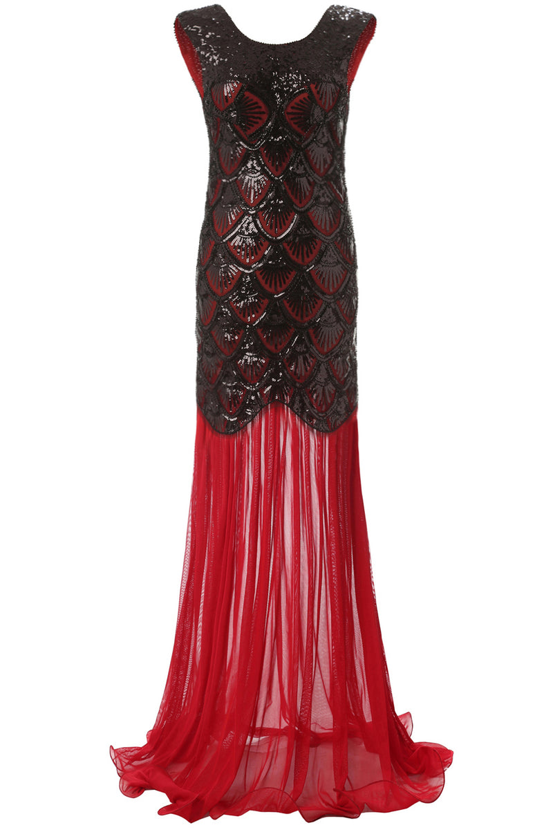 Load image into Gallery viewer, Red&amp;Black 1920s Flapper Glitter Dresses