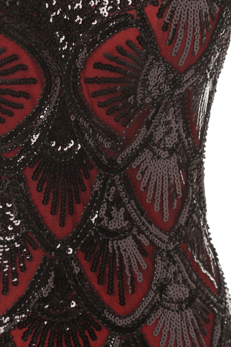 Load image into Gallery viewer, Red&amp;Black 1920s Flapper Glitter Dresses