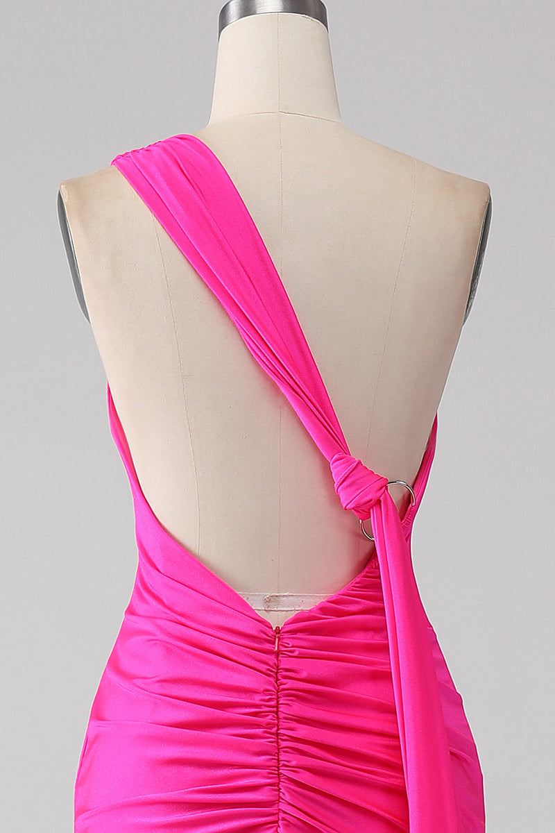 Load image into Gallery viewer, Mermaid Hot Pink One Shoulder Long Prom Dress