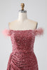 Load image into Gallery viewer, Mermaid Off the Shoulder Blush Sequins Prom Dress with Slit