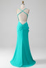 Load image into Gallery viewer, Turquoise Spaghetti Straps Open Back Mermaid Pleated Prom Dress