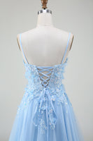 Load image into Gallery viewer, A-Line Light Blue Prom Dress with Appliques