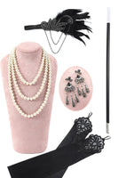 Load image into Gallery viewer, Black Sequins Glitter Midi Flapper Dress with 20s Accessories Set