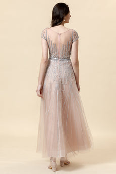 Blush A-Line Beaded Long Prom Dress