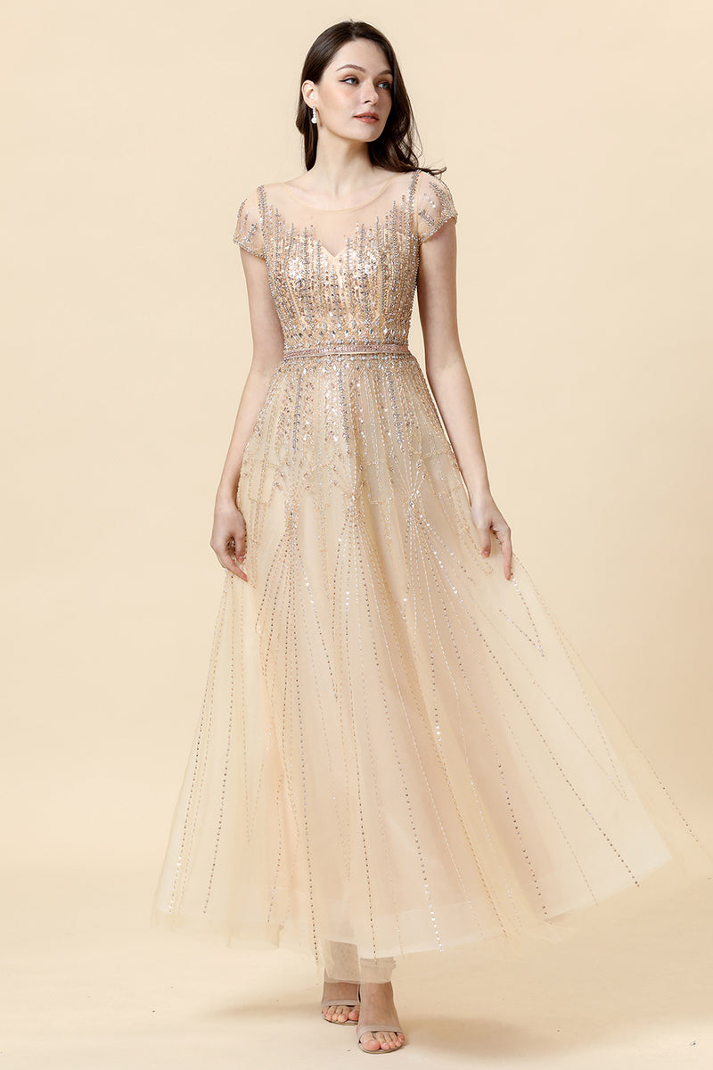 Load image into Gallery viewer, Sparkly Golden Beaded Long Evening Dress
