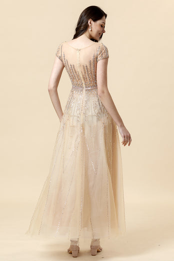 Sparkly Golden Beaded Long Evening Dress