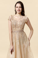 Load image into Gallery viewer, Sparkly Golden Beaded Long Evening Dress