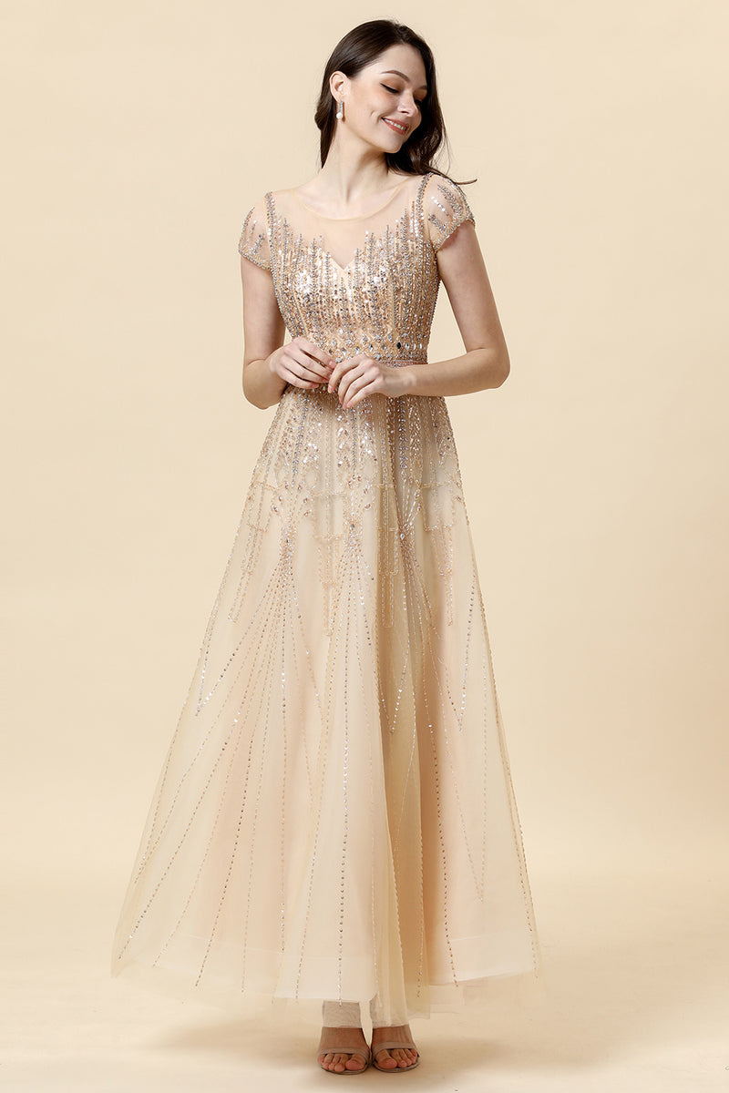 Load image into Gallery viewer, Sparkly Golden Beaded Long Evening Dress