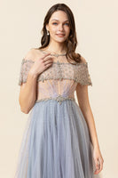 Load image into Gallery viewer, Sparkly Grey Beaded Long Tulle Prom Dress