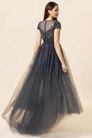 Load image into Gallery viewer, Sparkly Navy Beaded Long Formal Dress
