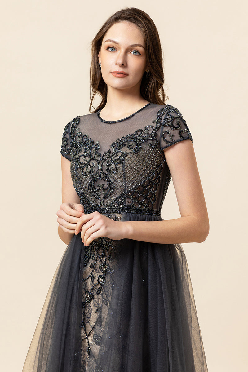 Load image into Gallery viewer, Sparkly Dark Grey Beaded Long Formal Dress