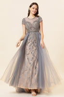 Load image into Gallery viewer, Sparkly Navy Beaded Long Formal Dress