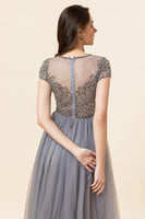 Load image into Gallery viewer, Sparkly Dark Grey Beaded Long Formal Dress