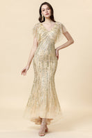 Load image into Gallery viewer, Mermaid Golden Beaded Prom Dress