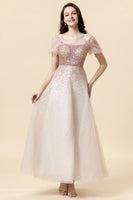 Load image into Gallery viewer, Square Neck A-Line Blush Beading Prom Dress
