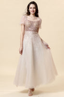 Load image into Gallery viewer, Square Neck A-Line Blush Beading Prom Dress