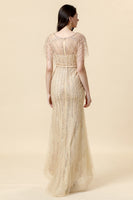Load image into Gallery viewer, Mermaid Golden V-Neck Long Evening Dress