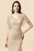 Load image into Gallery viewer, Mermaid Golden V-Neck Long Evening Dress