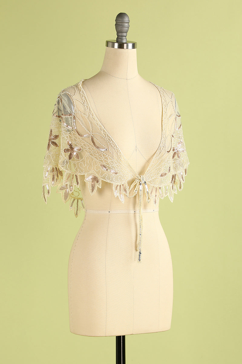 Load image into Gallery viewer, 1920s Gold Flower Sequin Women Cape