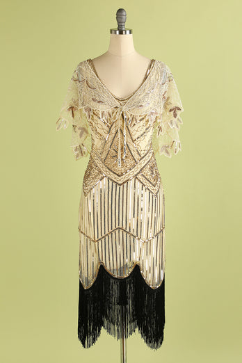 1920s Gold Flower Sequin Women Cape