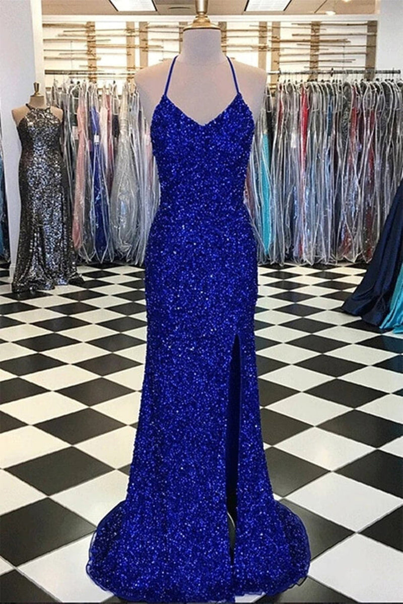 Load image into Gallery viewer, Royal Blue Sequin Mermaid Prom Dress