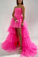 Load image into Gallery viewer, Blue A-Line High Low Strapless Homecoming Dress with Ruffles