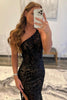 Load image into Gallery viewer, Sheath One Shoulder Red Sequins Long Prom Dress with Split Front
